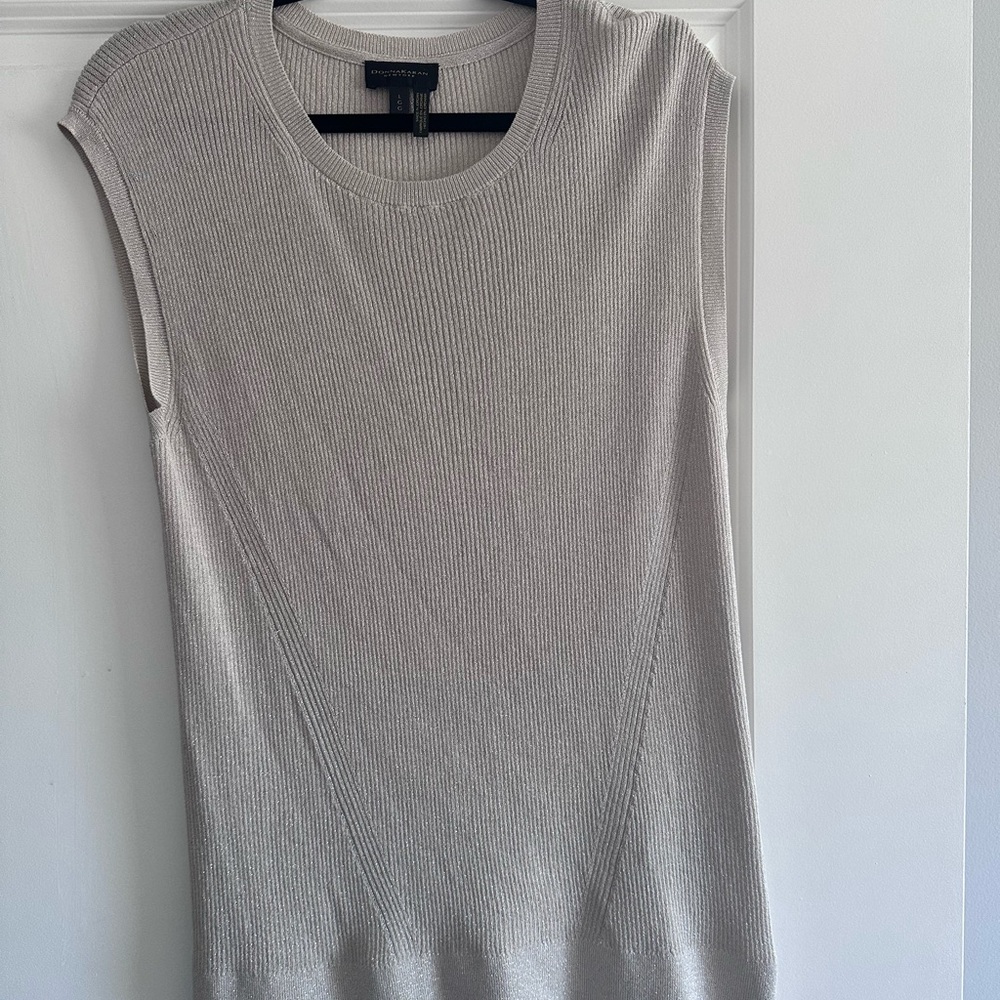 Donna Karan Shimmer Beige Knit Top